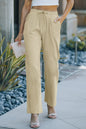 Drawstring Elastic Waist Pockets Long Straight Legs Pants - DunbiBeauty, LLC