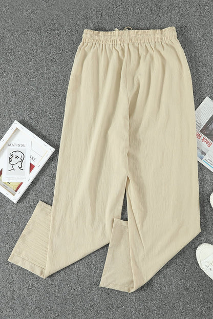 Drawstring Elastic Waist Pockets Long Straight Legs Pants - DunbiBeauty, LLC