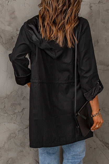 Drawstring Hooded Longline Jacket - DunbiBeauty, LLC