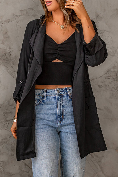 Drawstring Hooded Longline Jacket - DunbiBeauty, LLC