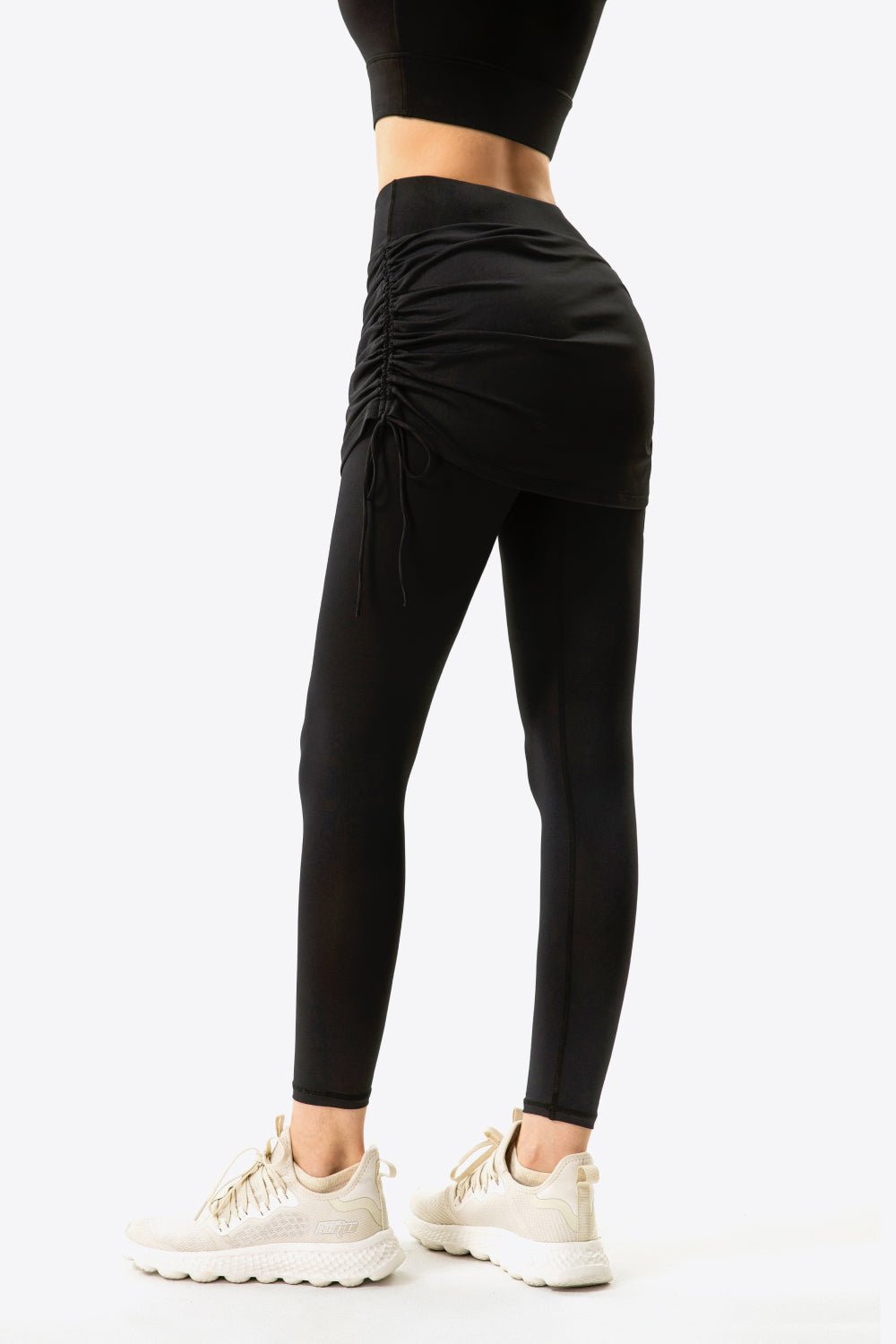 Drawstring Ruched Faux Layered Yoga Leggings - DunbiBeauty, LLC