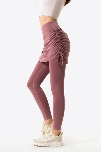 Drawstring Ruched Faux Layered Yoga Leggings - DunbiBeauty, LLC