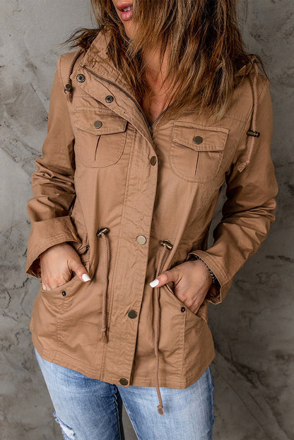 Drawstring Waist Hooded Jacket with Pockets - DunbiBeauty, LLC