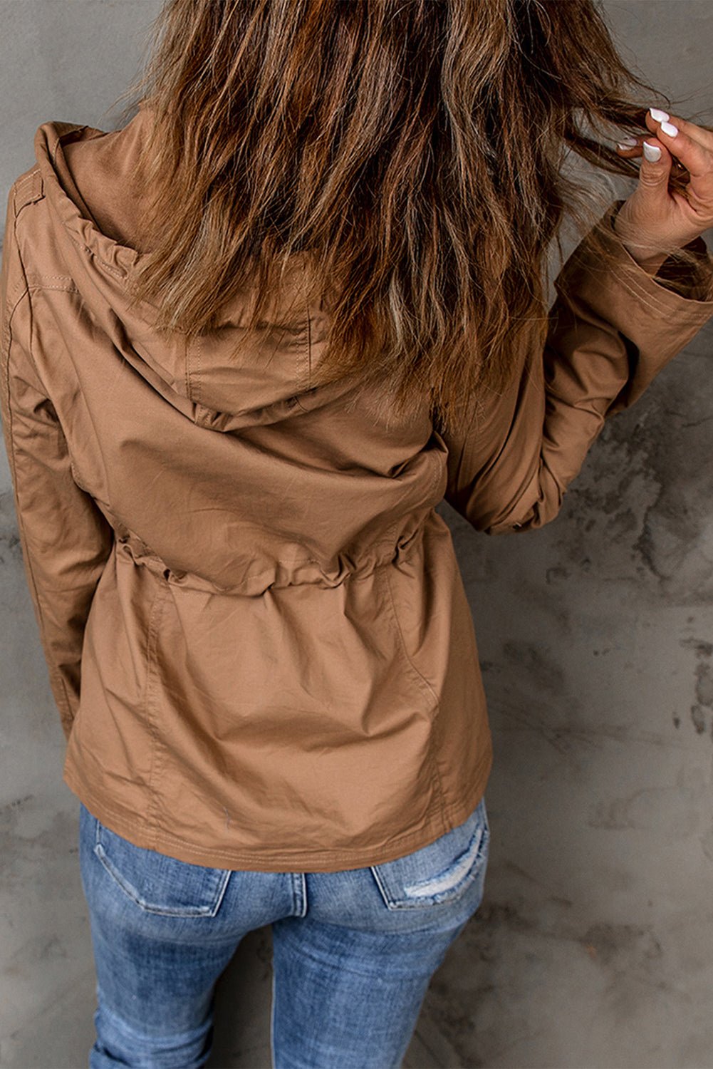 Drawstring Waist Hooded Jacket with Pockets - DunbiBeauty, LLC