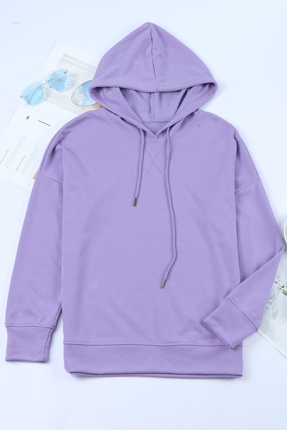 Drop Shoulder Hoodie with Slit - DunbiBeauty, LLC