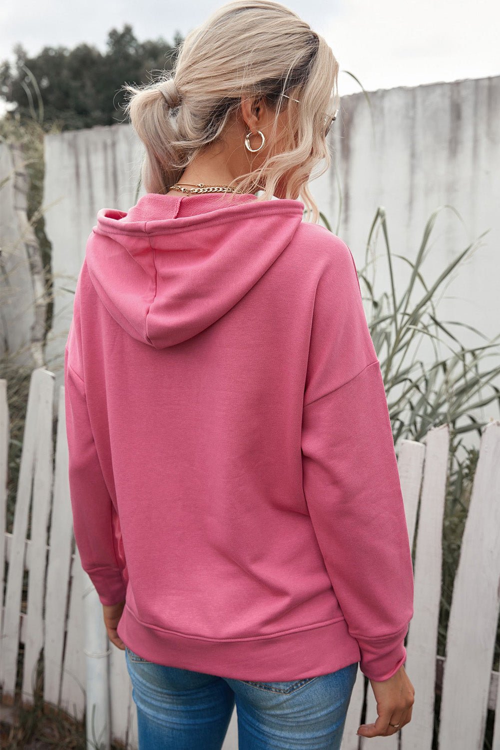 Drop Shoulder Hoodie with Slit - DunbiBeauty, LLC