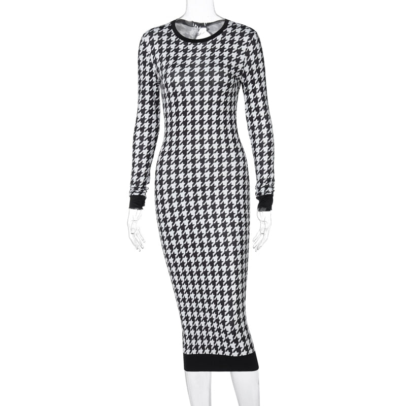 Dulzura Women's Houndstooth Bodycon Midi Dress - DunbiBeauty, LLC