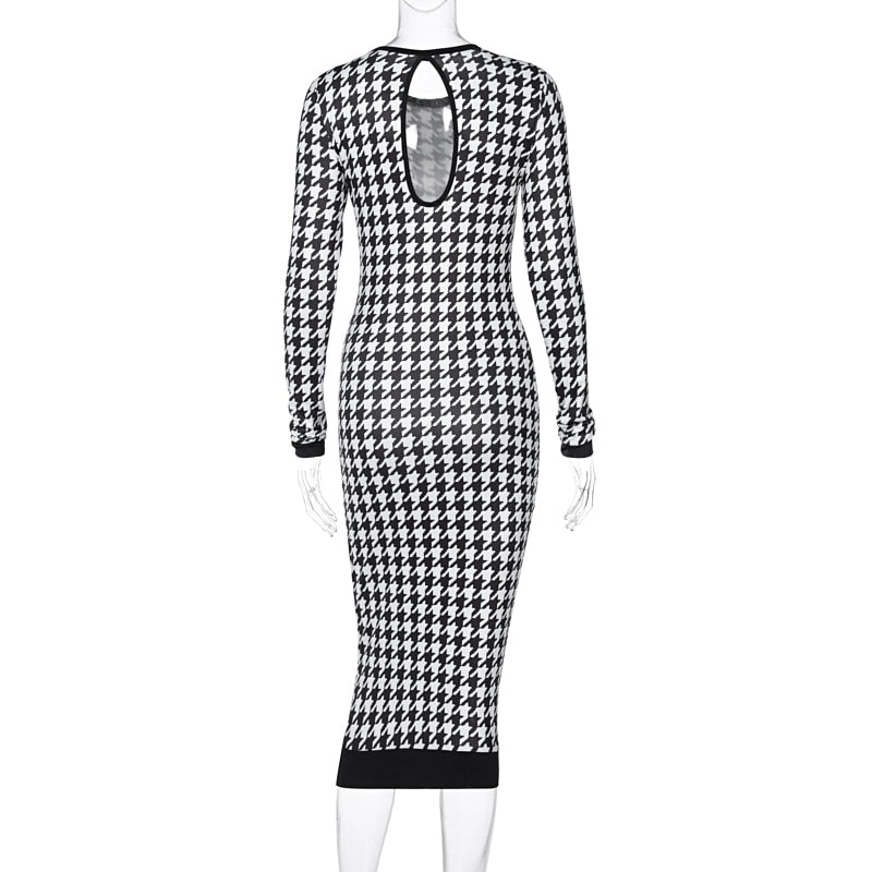 Dulzura Women's Houndstooth Bodycon Midi Dress - DunbiBeauty, LLC