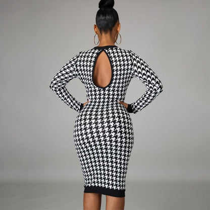 Dulzura Women's Houndstooth Bodycon Midi Dress - DunbiBeauty, LLC