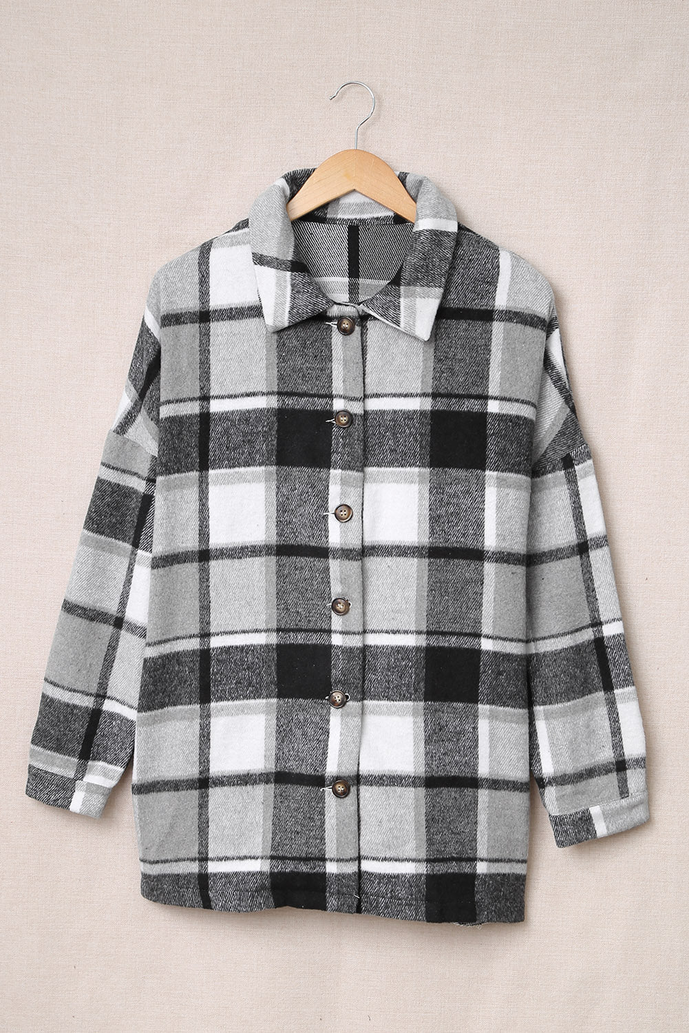 Plaid Print Buttoned Shirt Jacket Kiwidrop