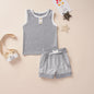 Decorative Button Tank and Striped Shorts Set