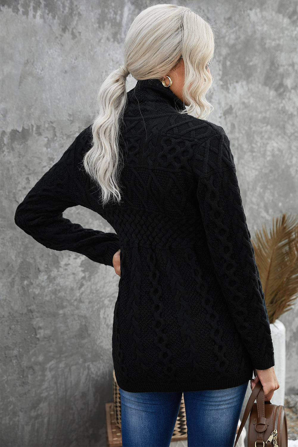 Zip-Up Open Front Knitted Sweater Kiwidrop