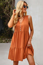 Tie Neck Tiered Dress with Decorative Buttons Trendsi