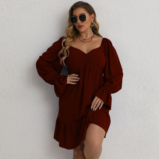 Plus Size Women's Causal Loose Dark Red  Dress Kiwidrop