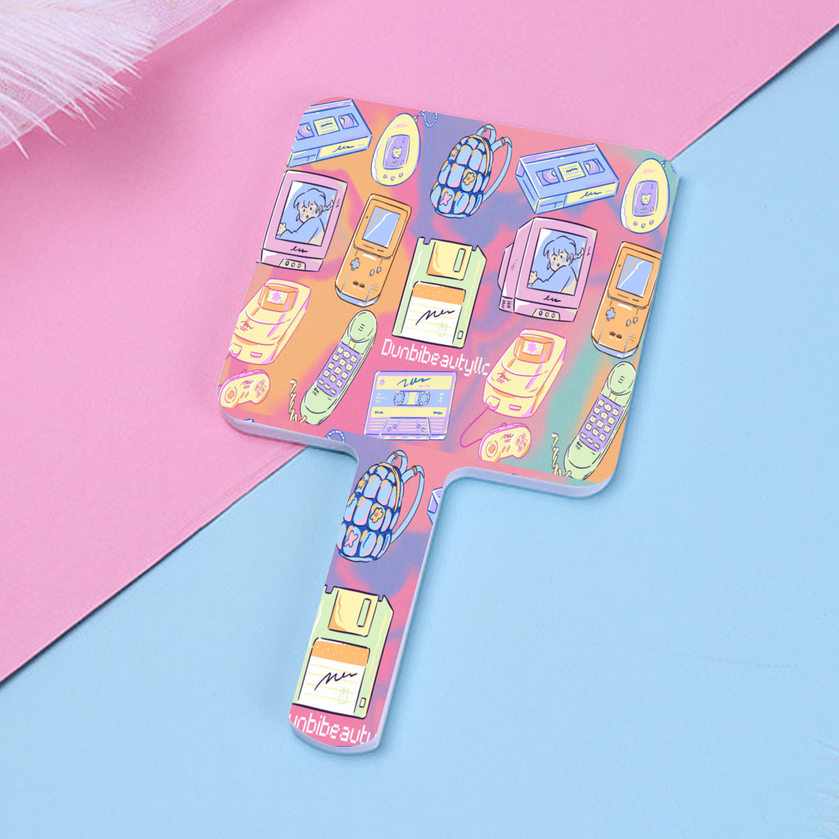 Handle Square Mirror｜Rubber -Kawaii, Retro, Anime, 90's Themed, Sherbet Colors, Pastel (Designed by Dunbi)