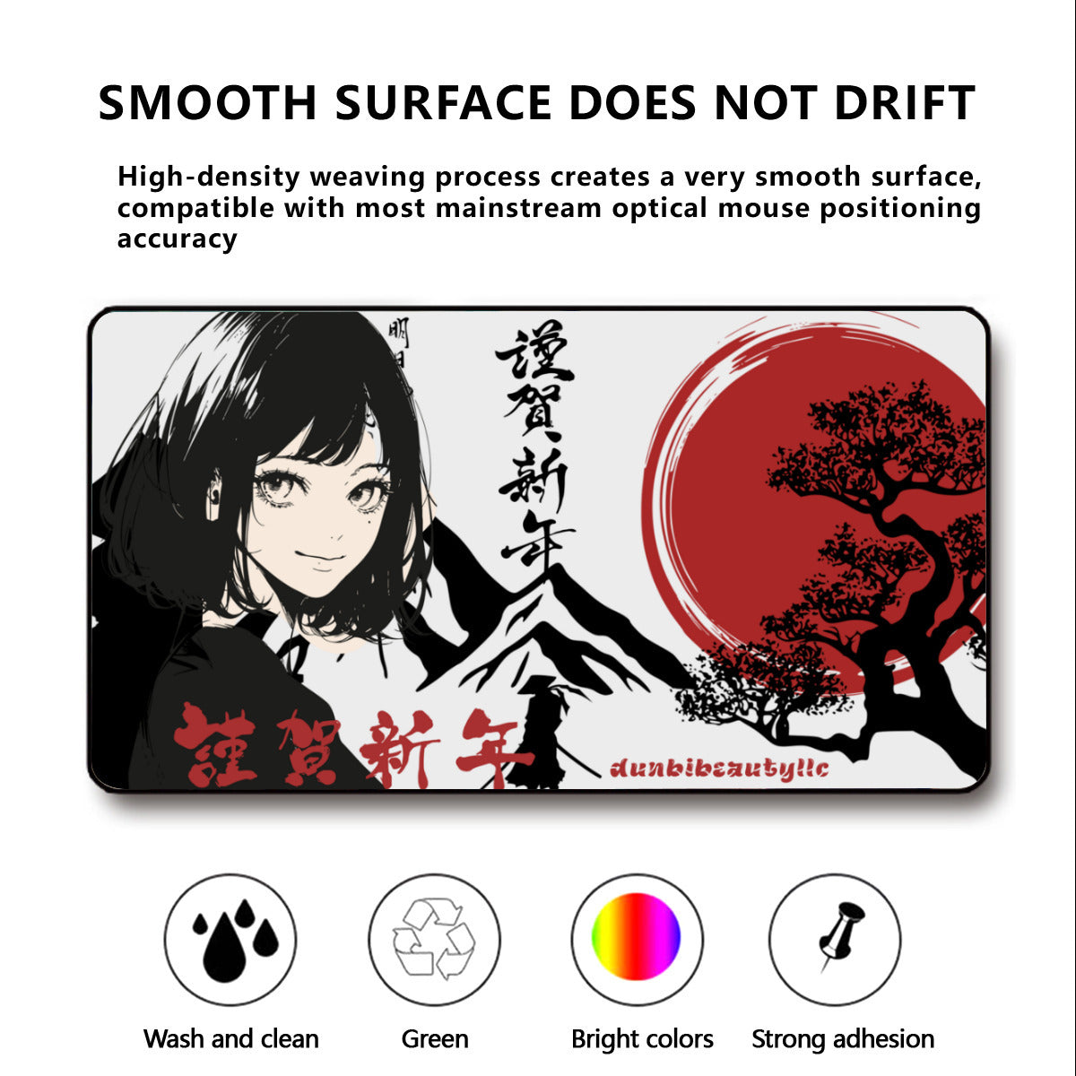 Black Lock Edge Mouse Pad (16×30inch)｜Polyester - Japan, Japanese, Red, Samurai, Pretty Girl, Tiger, Kanji, Mountains (Designed by Dunbi)