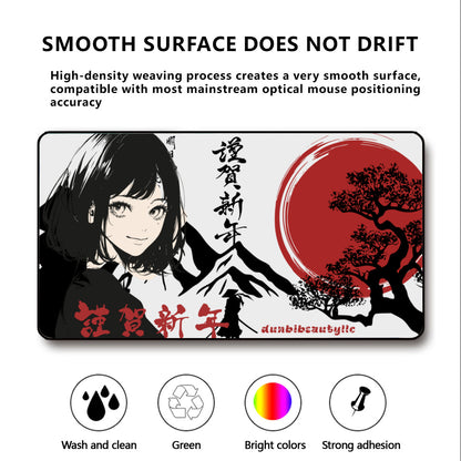 Black Lock Edge Mouse Pad (16×30inch)｜Polyester - Japan, Japanese, Red, Samurai, Pretty Girl, Tiger, Kanji, Mountains (Designed by Dunbi)