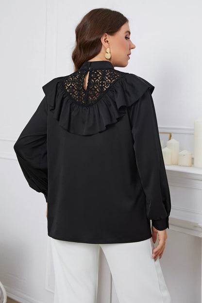 Plus Size Ruffle Trim Mock Neck Blouse