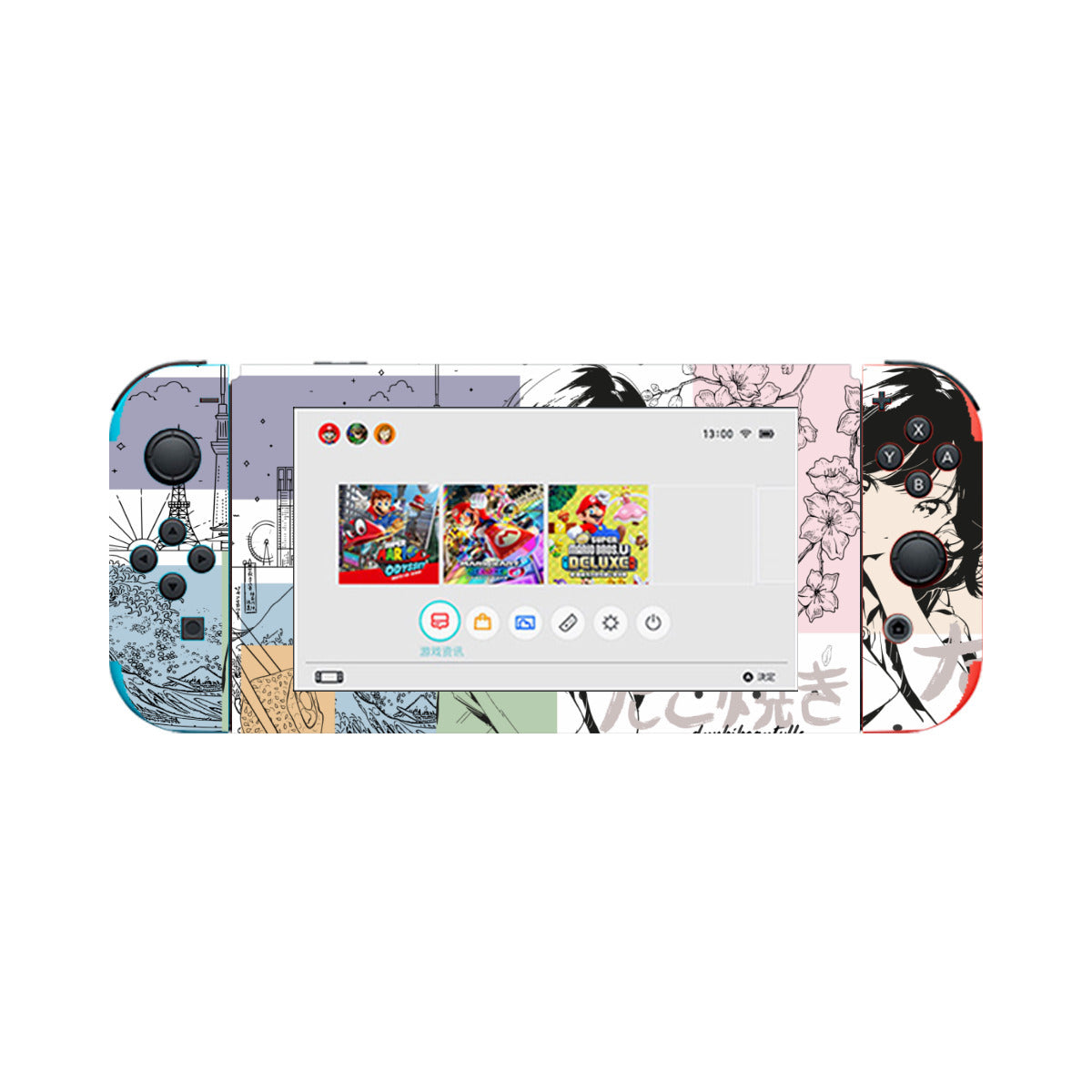 Nintendo Switch Game Console Stickers ｜PVC - Japanese, Japan, Girl, Kawaii, Cute, Anime, Manga Style, Peace, Sushi, Tokyo, Cherry Blossoms (Designed by Dunbi)