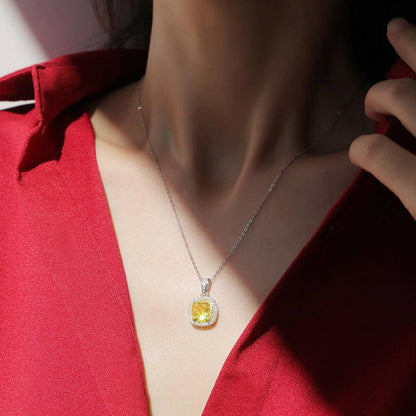 Yellow Square-Shaped 925 Sterling Silver Pendant Necklace