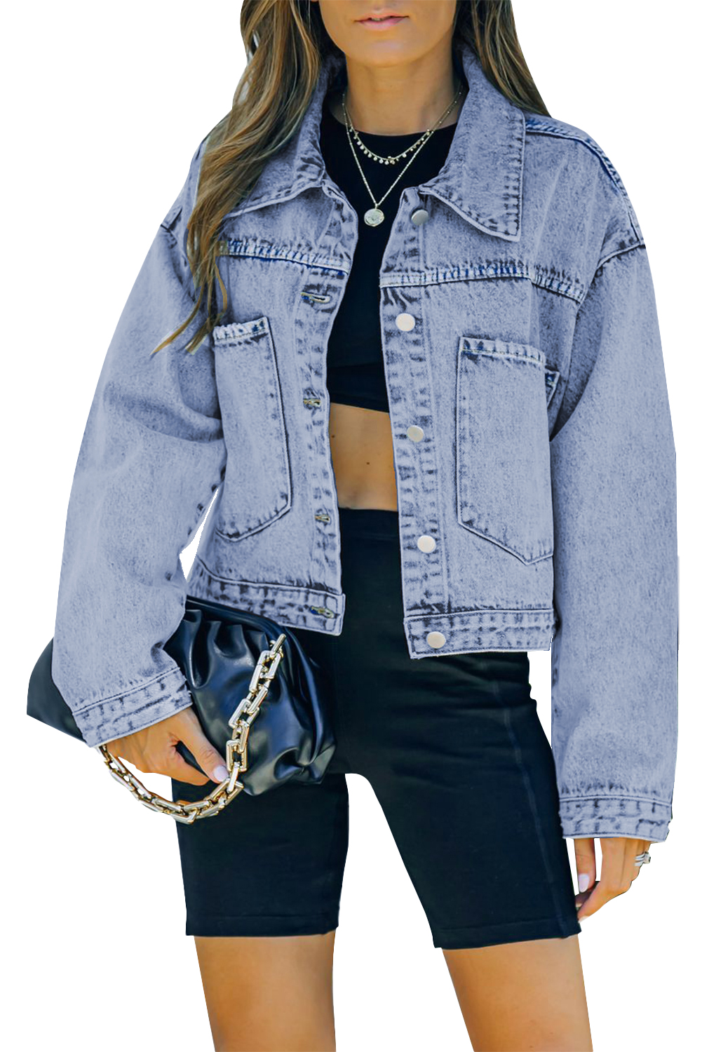 Sky Blue Buttoned Denim Jacket With Pocket Kiwidrop