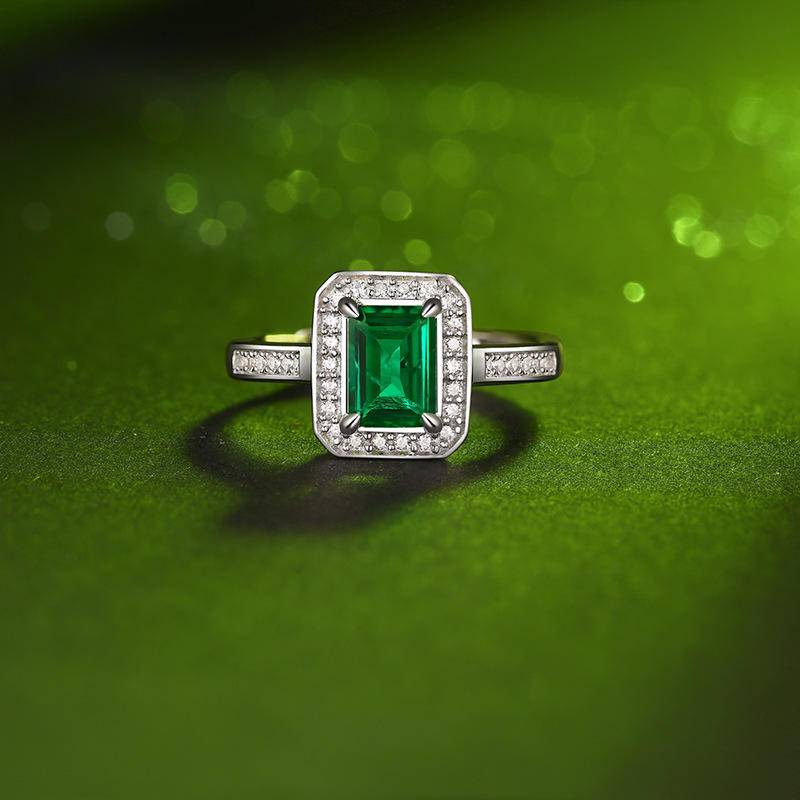 Green 925 Sterling Silver Octagon-Shaped Adjustable Rings