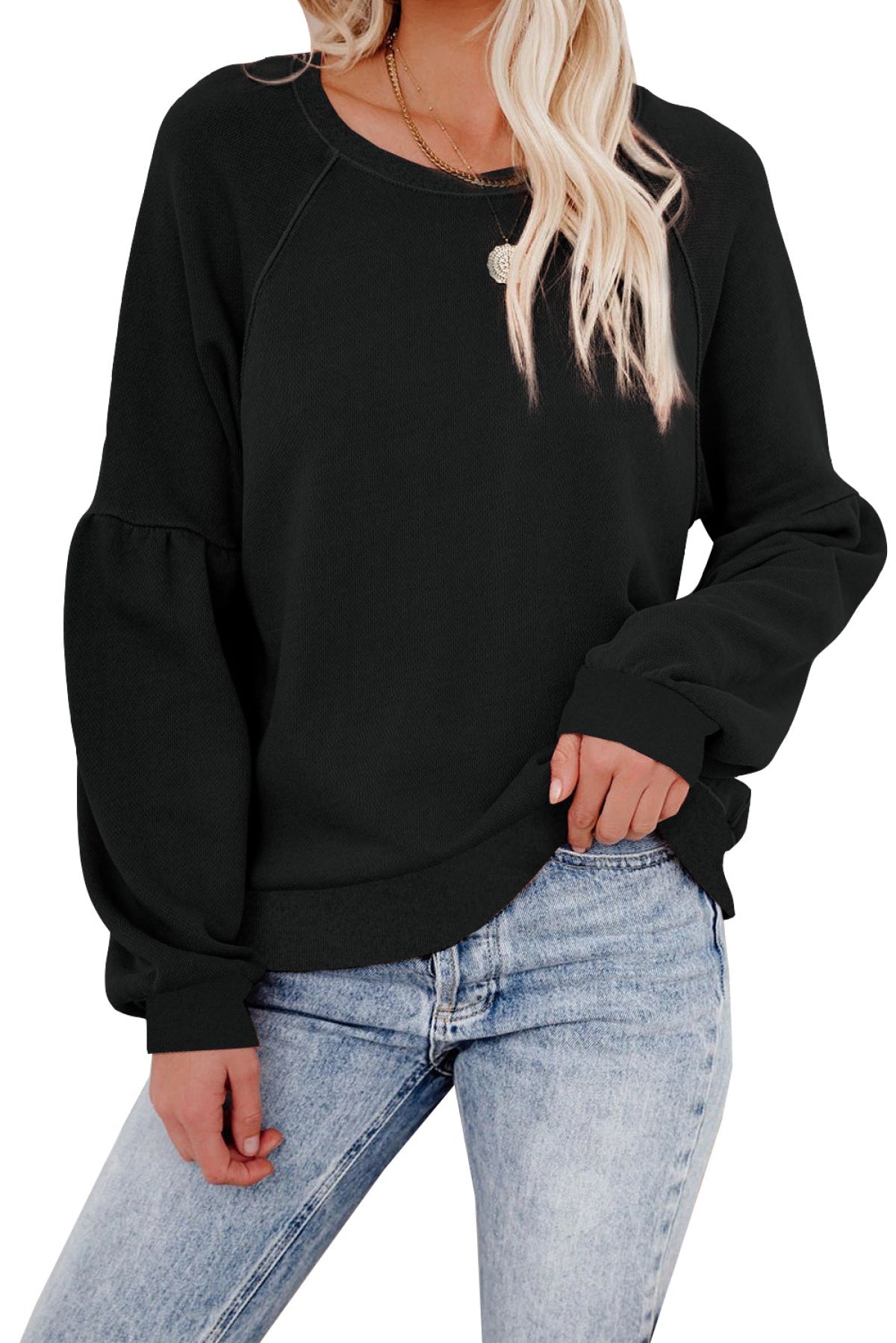 Raglan Patchwork Sleeve Pullover Sweatshirt Kiwidrop