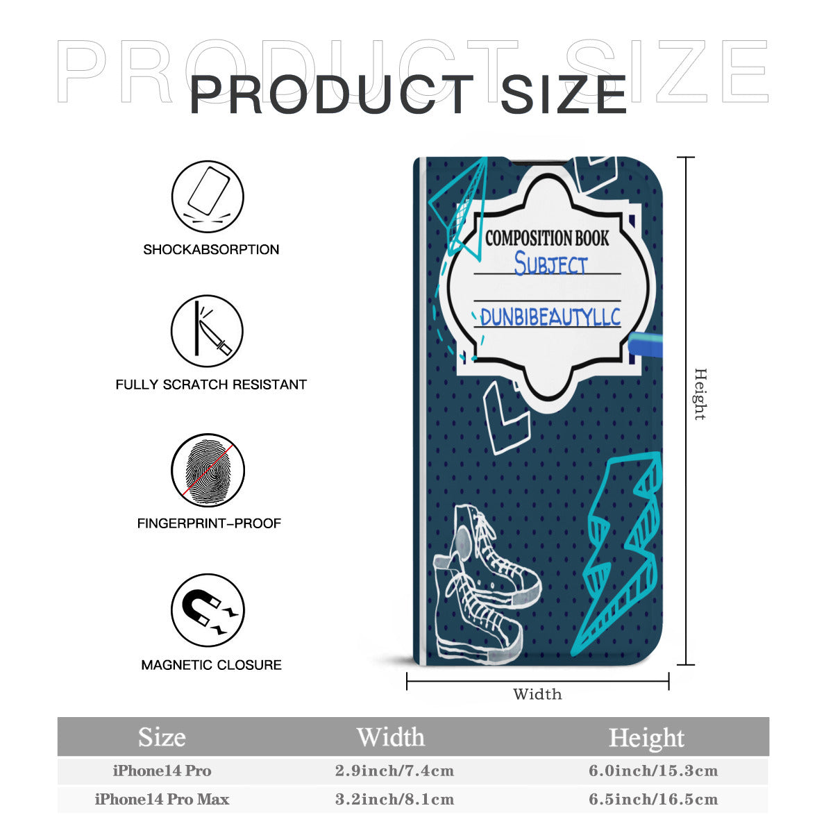 Phone14 Flip Phone Case (Triple Camera)｜ PU - Back to School, Composition Notebook Style, Doodles, Scribbles, Writing, Boy, Blue (Designed by Dunbi)