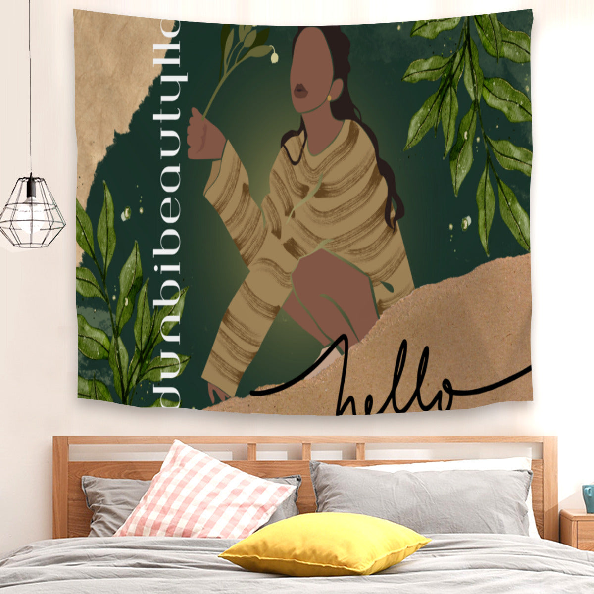 Tapestry(29×37inch) | Polyester -Black Woman with Flower, Green, Grace, Beauty (Designed by Dunbi)