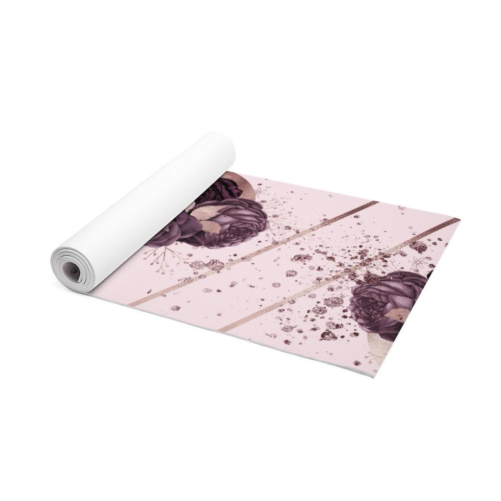 Pink Floral Foam Yoga Mat Printify