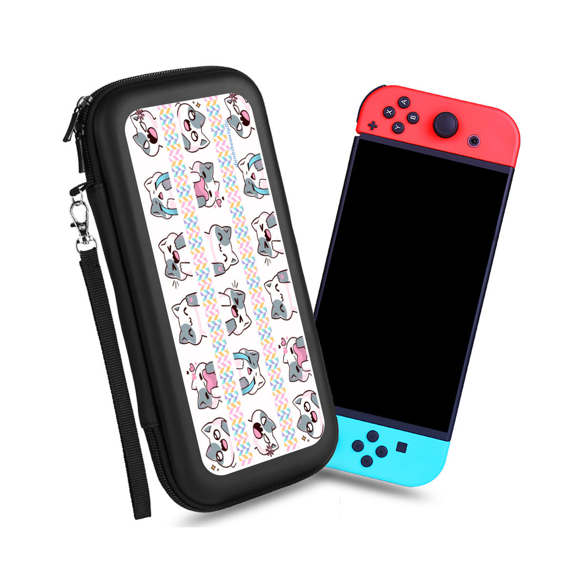 Nintendo Switch Storage Bag (Double-Sided Printing)｜Eva Material -Kawaii Cat, Anime Style, Cartoon, Emotions, Happy, Sad, Angry, Laughing, White Background (Designed by Dunbi)