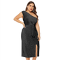 Plus Size Off-The-Shoulder Knotted Slit Dress Kiwidrop