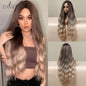 EASIHAIR Long Wavy Dark Brown Black Synthetic Wigs Natural Middle Part Hair Wigs for Women Daily Cosplay Party Heat Resistant - DunbiBeauty, LLC