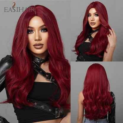 EASIHAIR Long Wavy Dark Brown Black Synthetic Wigs Natural Middle Part Hair Wigs for Women Daily Cosplay Party Heat Resistant - DunbiBeauty, LLC