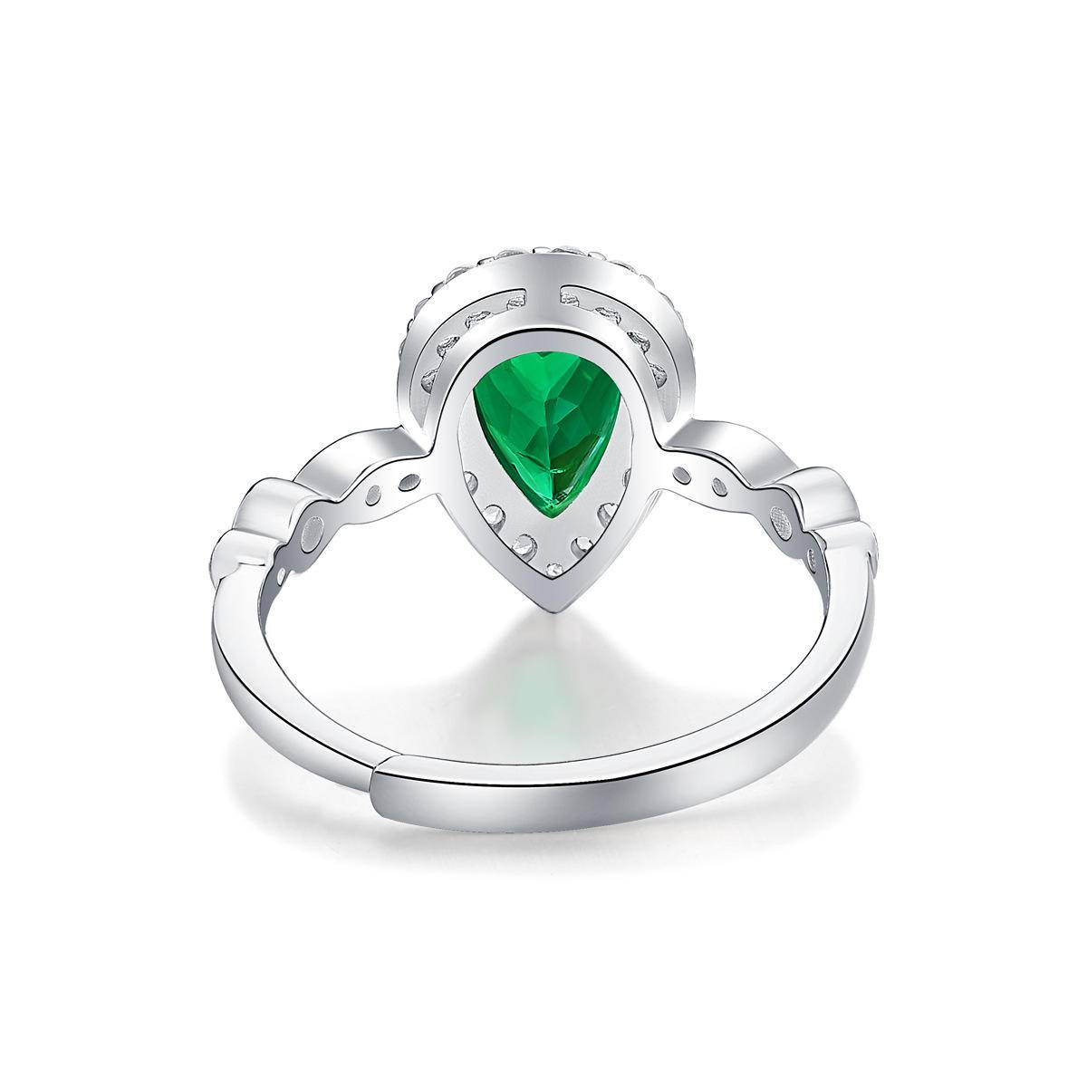 Green Teardrop-Shaped 925 Sterling Silver Adjustable Rings