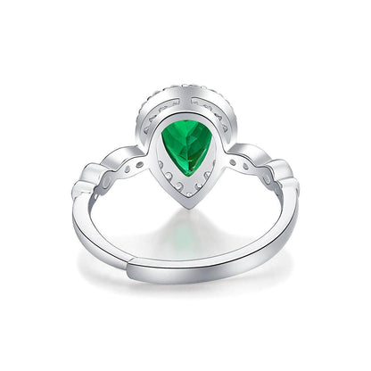 Green Teardrop-Shaped 925 Sterling Silver Adjustable Rings