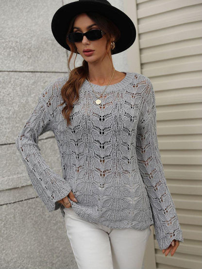 Openwork Dropped Shoulder Knit Top Trendsi