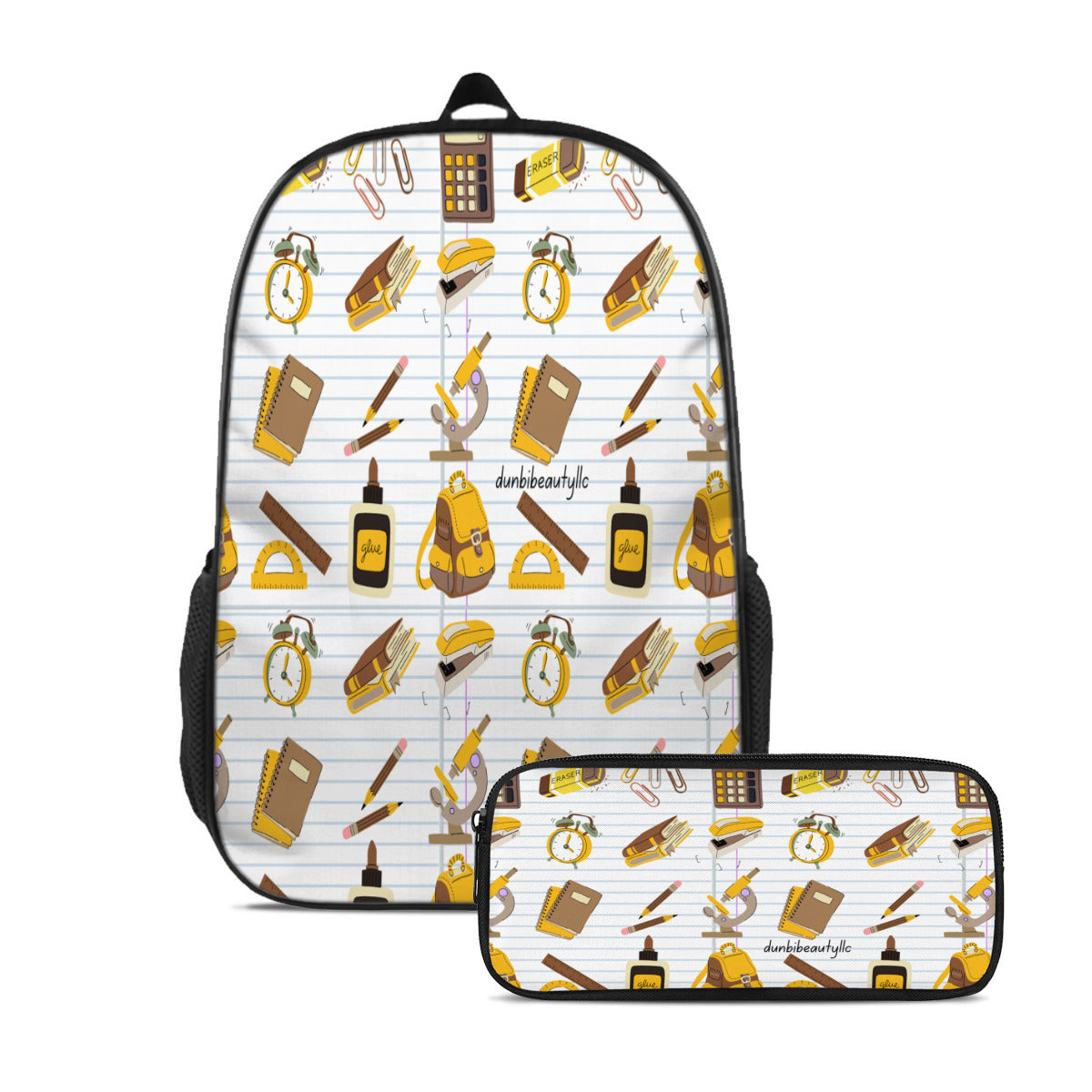 Youth Personalized School Bag (Polyester Boning) + Pen Pouch | Oxford Cloth -Back to School, Teacher, Student, Notebooks, School Supplies, Backpack, Brown, Gold, Gray, Notebook Paper (Designed by Dunbi)