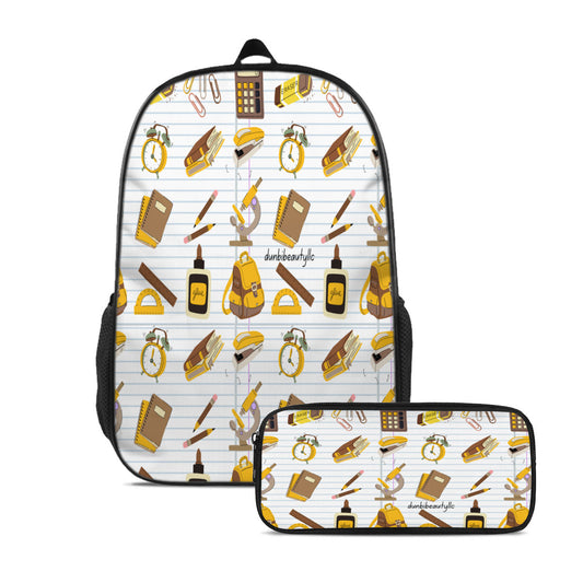 Youth Personalized School Bag (Polyester Boning) + Pen Pouch | Oxford Cloth -Back to School, Teacher, Student, Notebooks, School Supplies, Backpack, Brown, Gold, Gray, Notebook Paper (Designed by Dunbi)