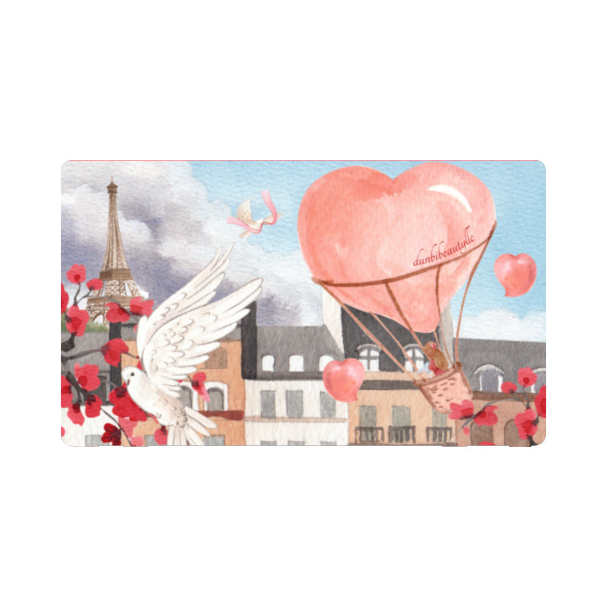 Nintendo Switch Game Console Stickers ｜PVC -Love Up in a Hot Air Balloon, Paris, Eiffel Tower, Dove, Flowers, Girl, Sky, Hearts (Designed by Dunbi)