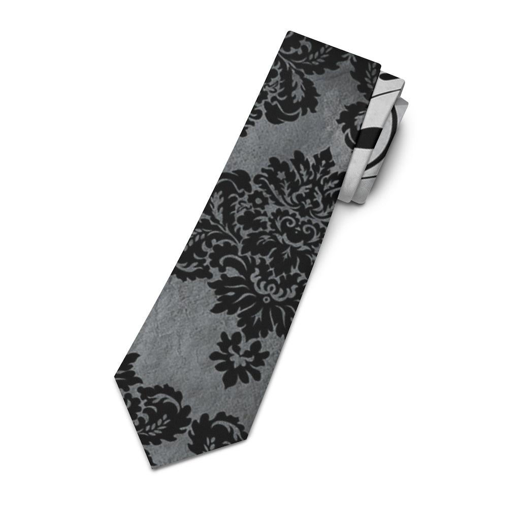 Paisley Black Gray Lined Gentleman's Business Tie Printify