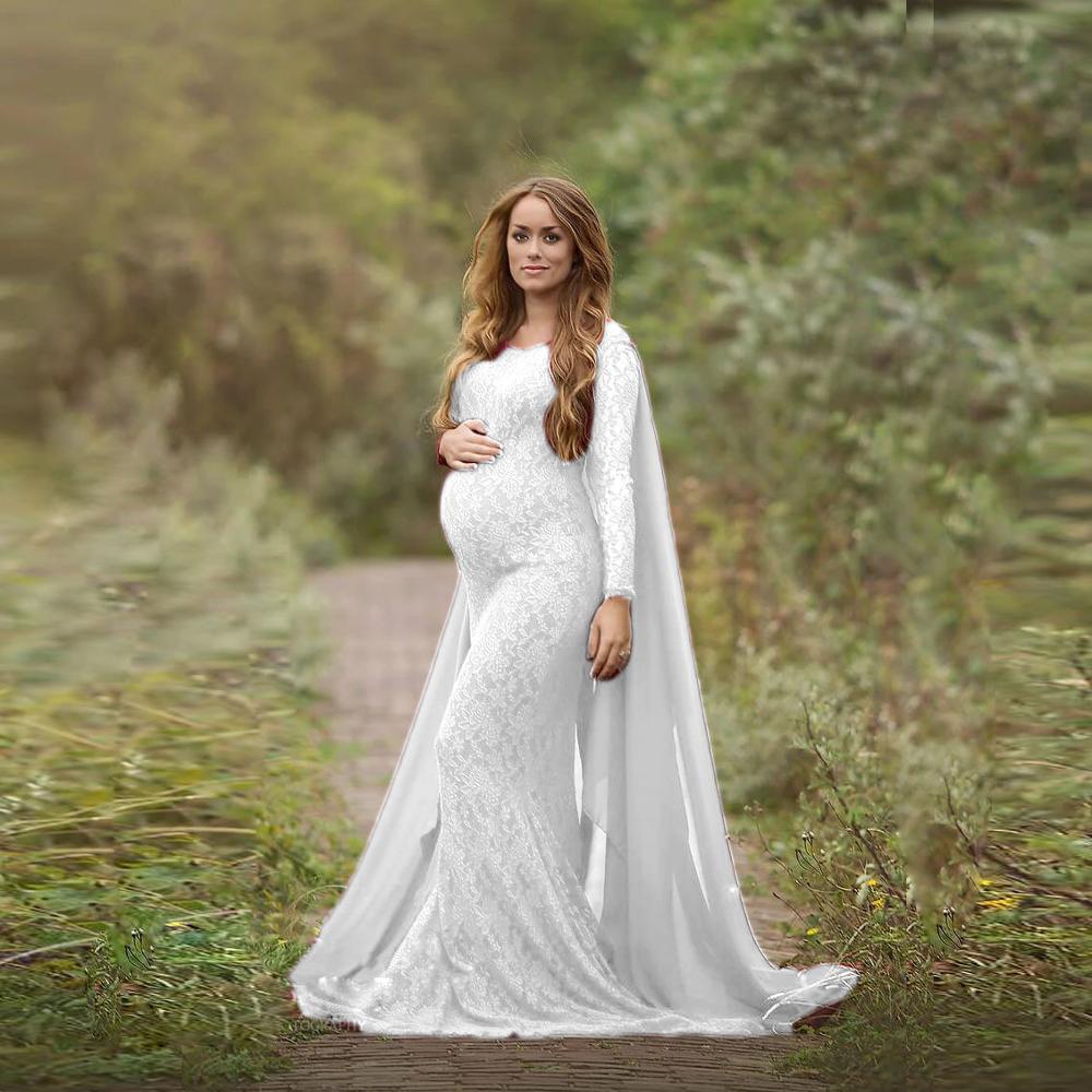 Maternity Shawl Lace Dress Pregnant Women Clothes Photography Pregnancy New Long Sleeve Gown Maxi Rompers Photo Shoot Clothing Larnt