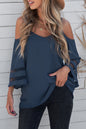 Spaghetti Straps Cold Shoulder Mesh Insert Bell Sleeve Blouse Kiwidrop