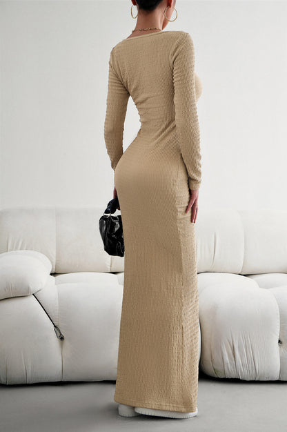 Long Sleeve Square Neck Maxi Bodycon Dress