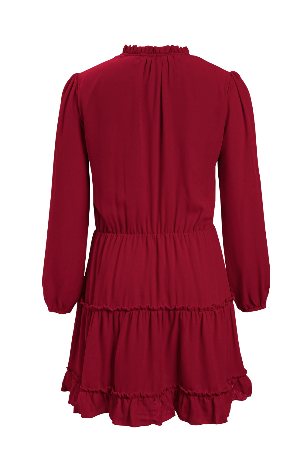 V Neck Long Sleeve Ruffle Tiered Mini Dress Kiwidrop