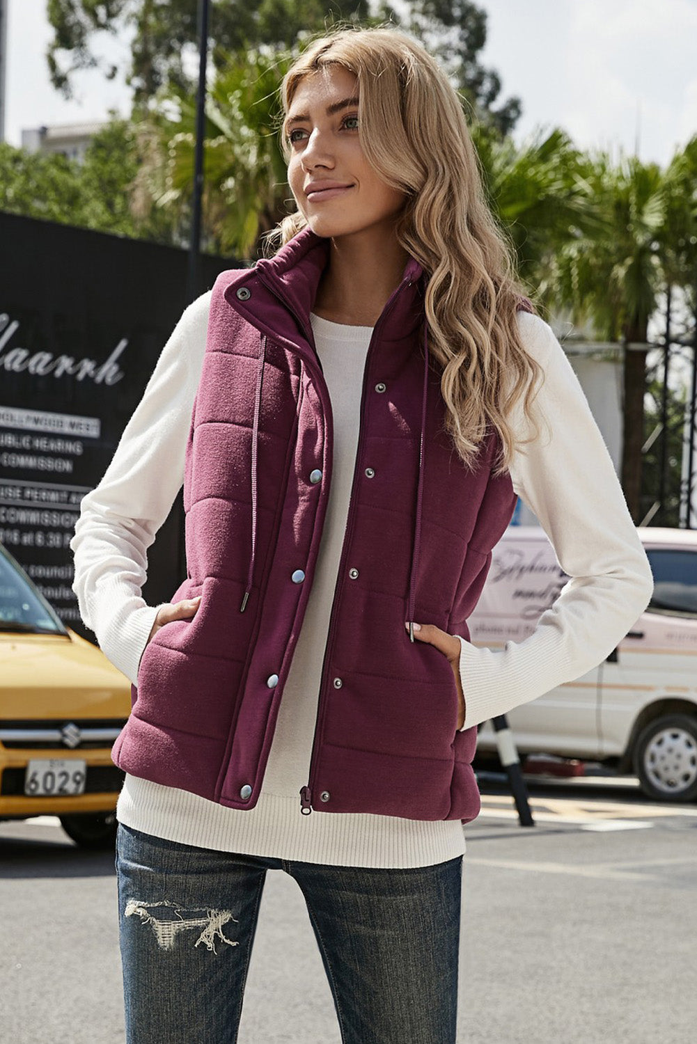 Quilted Mock Neck Vest Kiwidrop