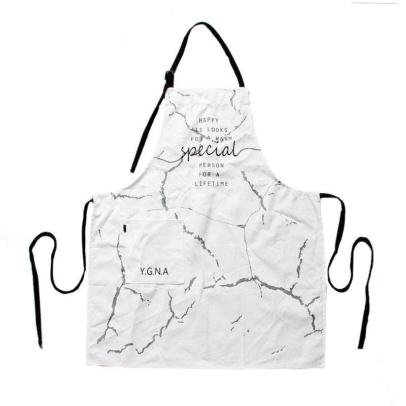 Nordic Cotton Apron Black White Marble Cooking Aprons For Men Women with Big Pocket Bib Overalls Kitchen Baking Accessories Larnt