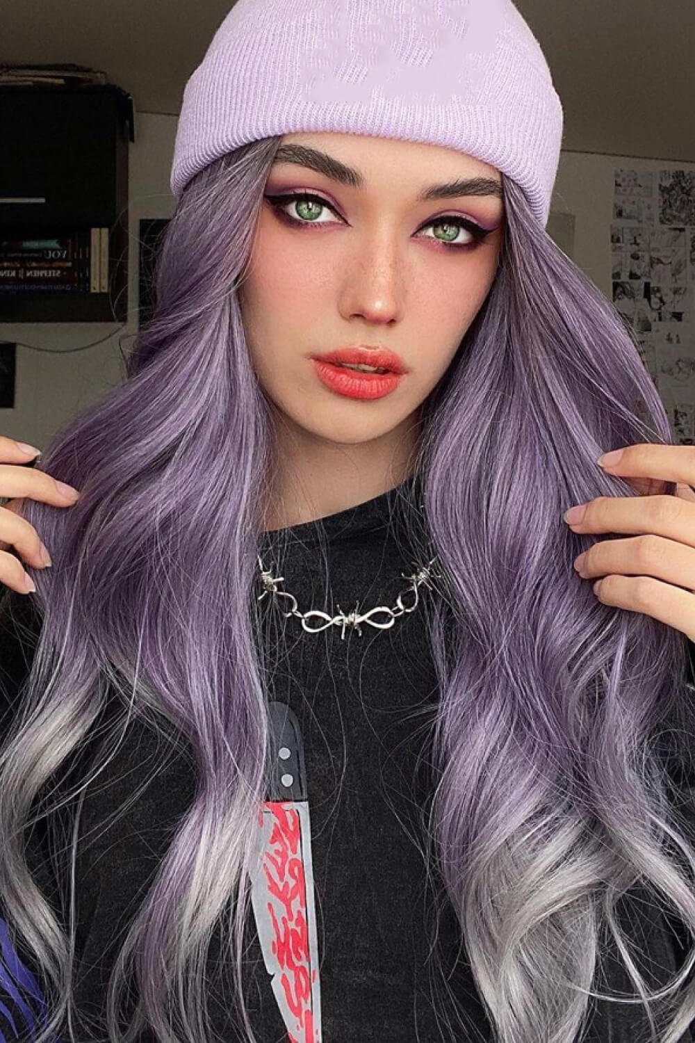 Elegant Wave Full Machine Synthetic Wigs in Purple 26'' - DunbiBeauty, LLC