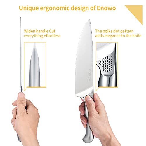 enowo14 PCS Chef Knife Set with Wooden Block Built-in Knife Sharpeners,German Stainless Steel Kitchen Knife Set with Exclusive Bolster Design Polka Dot Pattern,Hollow Handle,Kitchen Scissors - DunbiBeauty, LLC