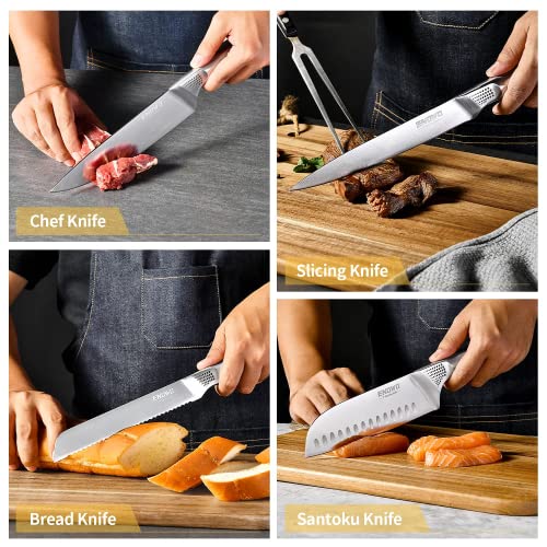 enowo14 PCS Chef Knife Set with Wooden Block Built-in Knife Sharpeners,German Stainless Steel Kitchen Knife Set with Exclusive Bolster Design Polka Dot Pattern,Hollow Handle,Kitchen Scissors - DunbiBeauty, LLC